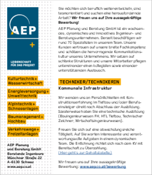 AEP Stellenanzeige Techniker/Technikerin Kommunale Infrastruktur